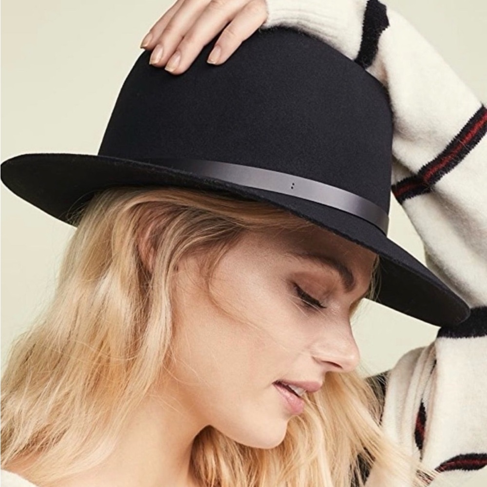 Rag & Bone Black Wool Fedora with leather Band size medium